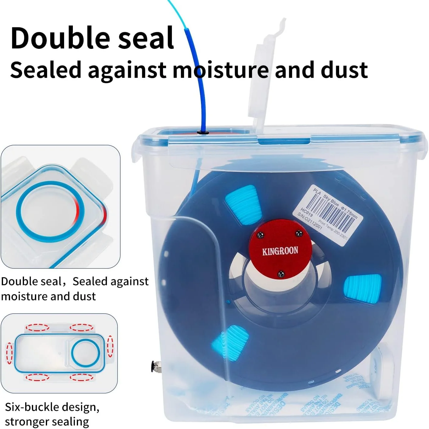 جعبه خشک کننده فیلامنت Kingroon، جعبه خشک کننده PLA، جعبه خشک کن فیلامنت پرینتر سه بعدی 4 لیتری سازگار با فیلامنت 1 کیلوگرمی و فیلامنت PLA، PETG، جعبه خشک کن مواد فیلامنت