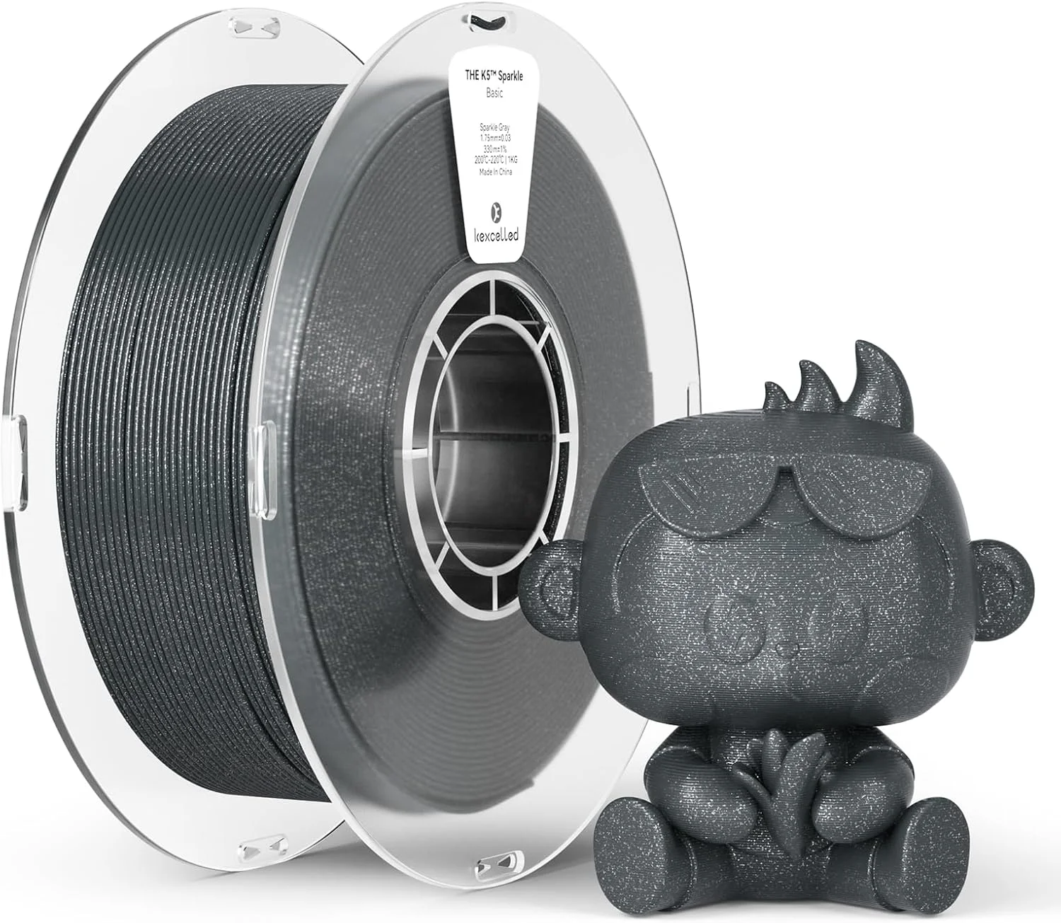 فیلامنت PLA خاکستری اکلیلی Kexcelled، 1.75 میلی متر، با سطح براق و درخشان، مواد چاپ سه بعدی با دقت +/- 0.03 میلی متر، رول 1 کیلوگرمی برای مدل های تزئینی، پرینتر سه بعدی FDM