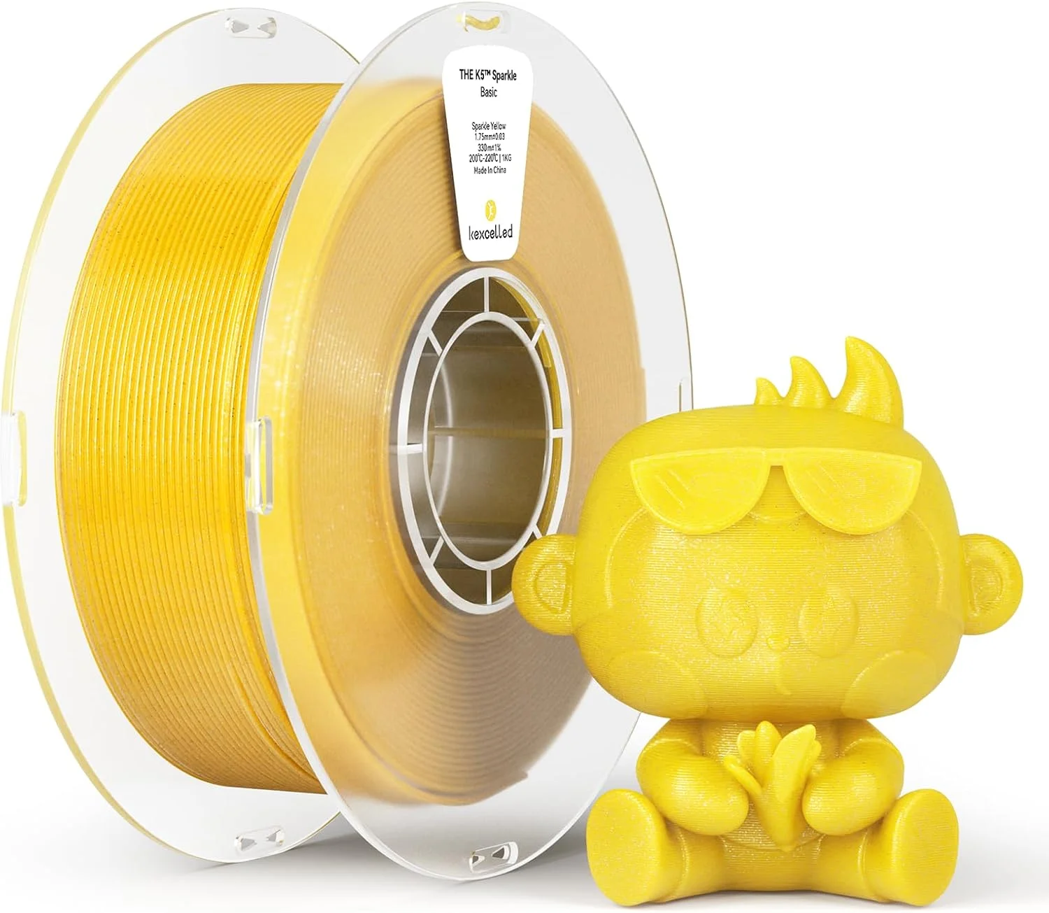 فیلامنت PLA اکلیل دار کهکشانی Kexcelled، 1.75 میلی متر، براق، سطح درخشان، مواد چاپ سه بعدی +/- 0.03 میلی متر، قرقره 1 کیلوگرمی، مناسب برای اکثر چاپگرهای سه بعدی FDM، زرد