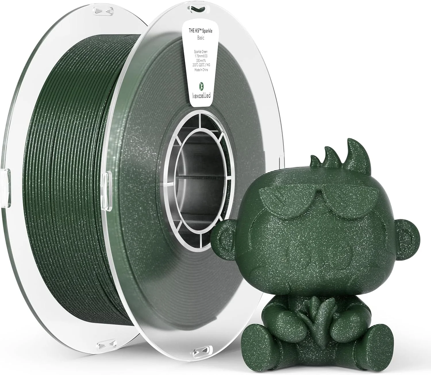 فیلامنت PLA اکلیل دار کهکشانی Kexcelled، 1.75 میلی متر، براق، سطح درخشان، مواد چاپ سه بعدی با دقت +/- 0.03 میلی متر، رول 1 کیلوگرمی، مناسب برای اکثر پرینترهای سه بعدی FDM، سبز