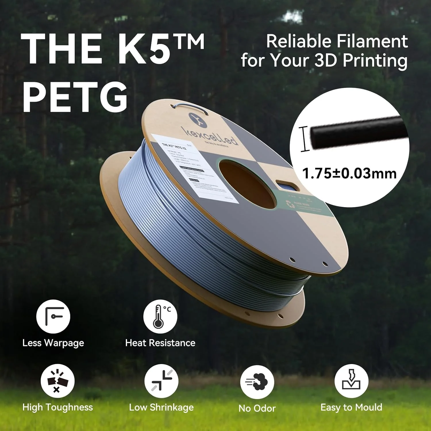 فیلامنت PETG اکسلِد 1.75 میلیمتری، فیلامنت چاپ سه بعدی با دقت +/- 0.02 میلیمتر، اسپول 1 کیلوگرمی (2.2 پوند)، مقاوم در برابر مواد شیمیایی، مناسب برای اکثر پرینترهای FDM، مشکی شفاف فیلامنت PETG اکسلِد 1.75 میلیمتری، فیلامنت چاپ سه بعدی با دقت +/- 0.02 میلیمتر، اسپول 1 کیلوگرمی (2.2 پوند)، مقاوم در برابر مواد شیمیایی، مناسب برای اکثر پرینترهای FDM، مشکی شفاف