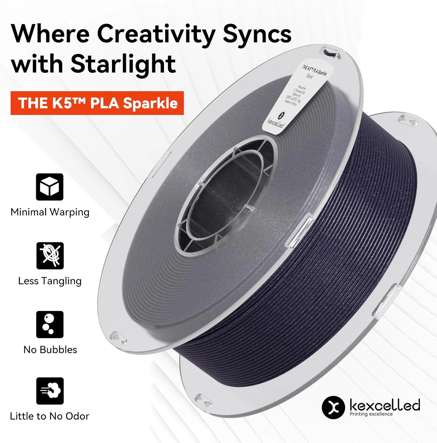 فیلامنت PLA اکلیل دار کهکشانی Kexcelled، 1.75 میلی متر، براق، سطح درخشان، مواد چاپ سه بعدی با دقت +/- 0.03 میلی متر، رول 1 کیلوگرمی، مناسب برای اکثر پرینترهای سه بعدی FDM، سبز