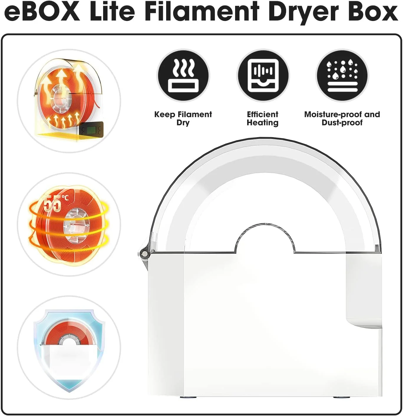 جعبه خشک کننده فیلامنت پرینتر سه بعدی KASTWAVE eBOX Lite، جعبه نگهداری فیلامنت، فیلامنت را در طول پرینت سه بعدی خشک نگه می دارد، نگهدارنده قرقره، سازگار با فیلامنت های 1.75mm، 2.85mm، 3.00mm