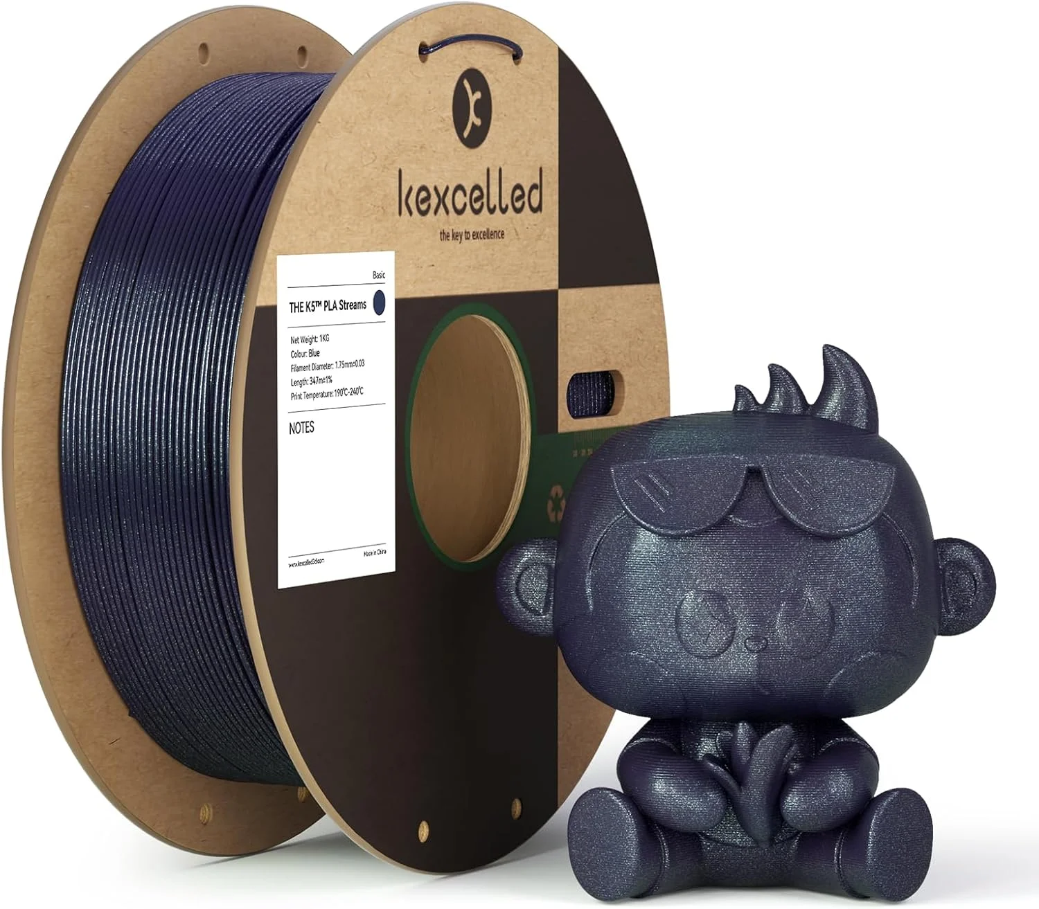فیلامنت PLA آبی رنگین کمانی Kexcelled Streams 1.75 میلی متر، جلوه جریان شبیه شفق قطبی، تغییر رنگ با نور، مواد چاپ سه بعدی، قرقره 1 کیلوگرمی، پنهان کننده خطوط لایه برای مدل ها، پرینتر سه بعدی FDM