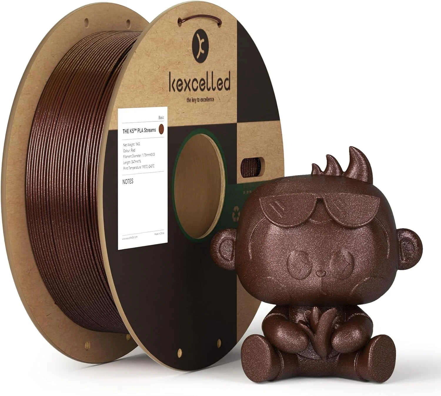 فیلامنت PLA استریمز کملیون Kexcelled، 1.75 میلی‌متر، جلوه جریان شبیه شفق قطبی، تغییر رنگ با نور، متریال پرینت سه بعدی براق، رول 1 کیلوگرمی، پنهان کننده خطوط لایه، برای پرینترهای سه بعدی، قرمز