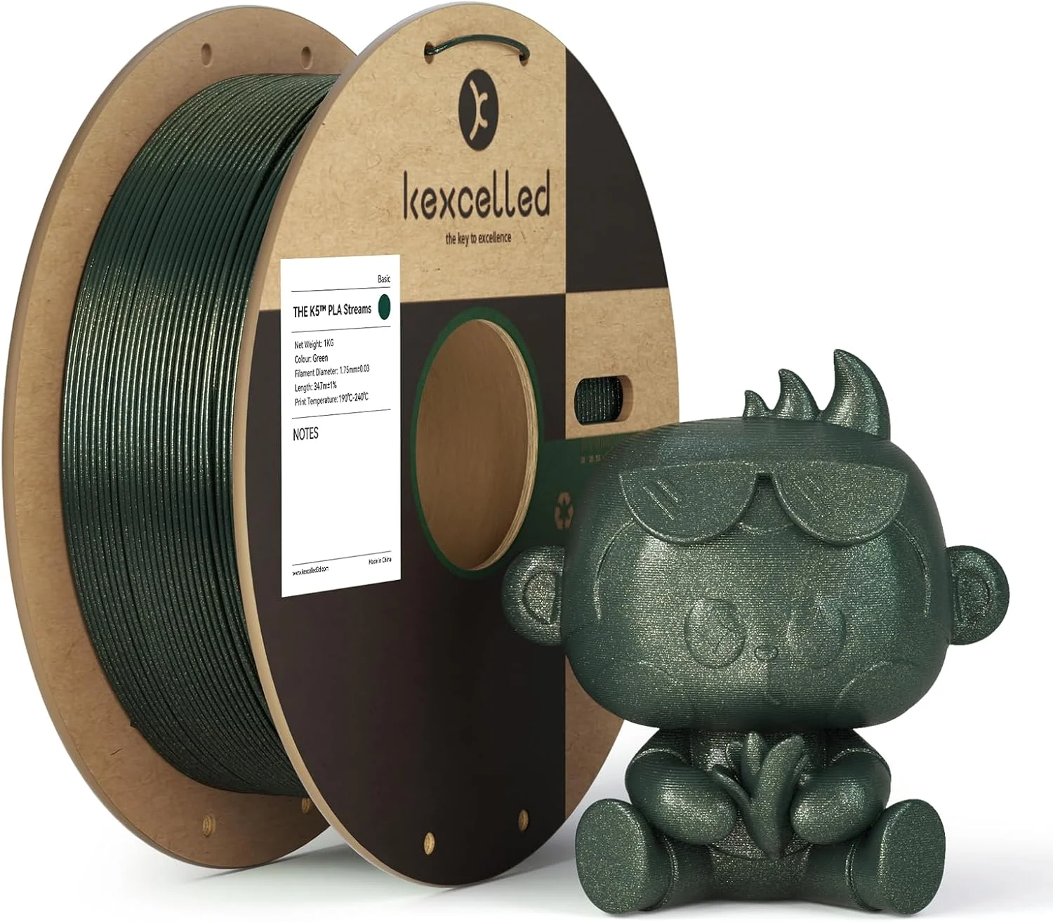 فیلامنت PLA تغییر رنگ‌دهنده Kexcelled Streams Chameleon، قطر 1.75 میلی‌متر، جلوه جریان شبیه شفق قطبی، تغییر رنگ با نور، متریال براق و درخشان برای پرینت سه بعدی، رول 1 کیلوگرمی، پنهان‌کننده خطوط لایه، برای پرینتر سه بعدی، سبز شفق قطبی