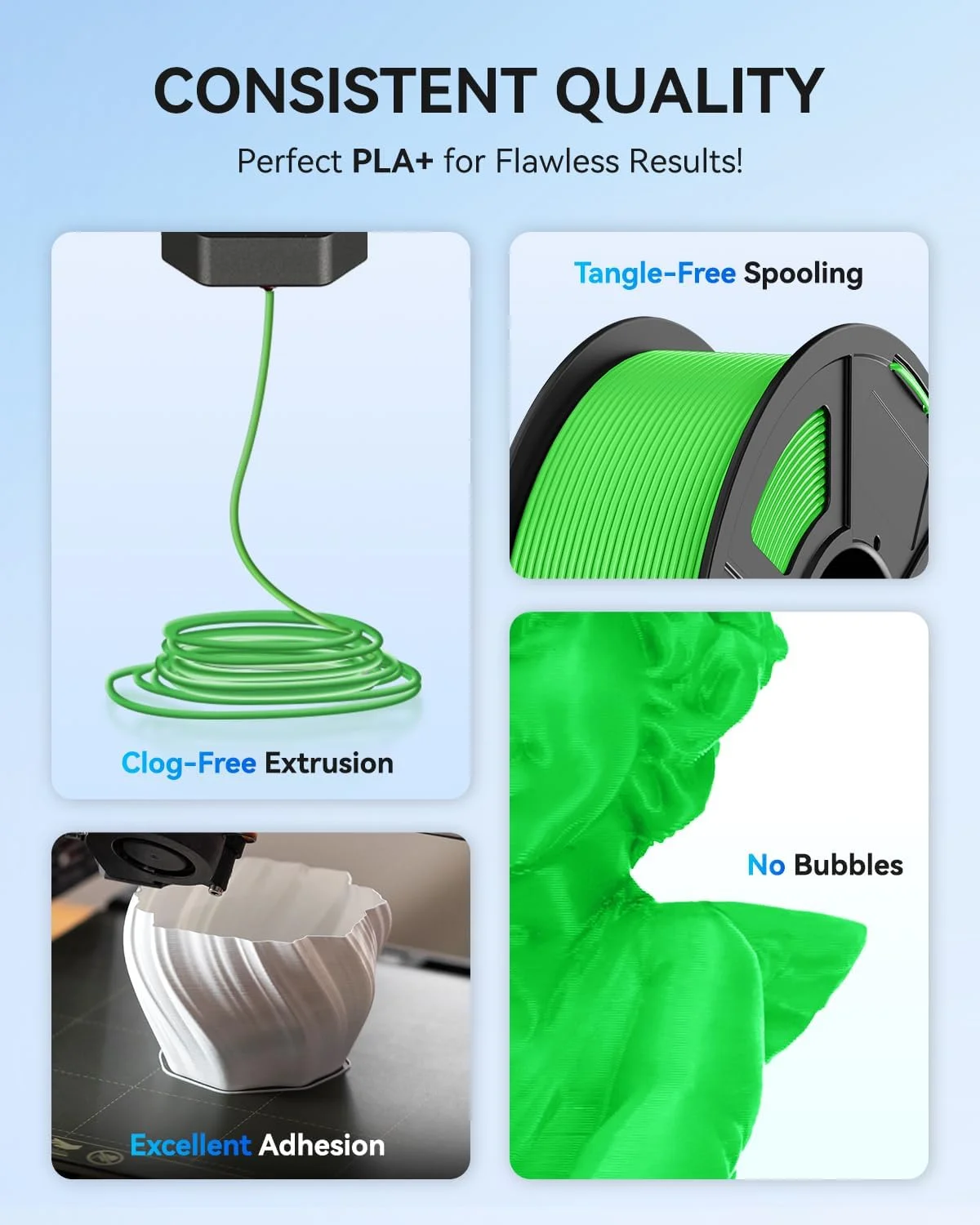 فیلامنت PLA Plus جیو، ۱.۷۵ میلی‌متر، فیلامنت پرینتر سه بعدی PLA+، دقت ابعادی +/- ۰.۰۲ میلی‌متر، قرقره ۱.۱ کیلوگرمی (۲.۴ پوند)، مشکی