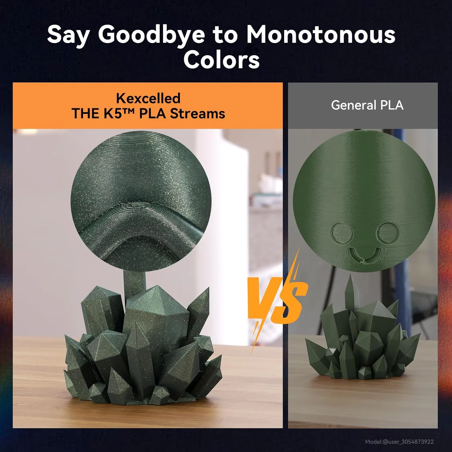 فیلامنت PLA تغییر رنگ‌دهنده Kexcelled Streams Chameleon، قطر 1.75 میلی‌متر، جلوه جریان شبیه شفق قطبی، تغییر رنگ با نور، متریال براق و درخشان برای پرینت سه بعدی، رول 1 کیلوگرمی، پنهان‌کننده خطوط لایه، برای پرینتر سه بعدی، سبز شفق قطبی