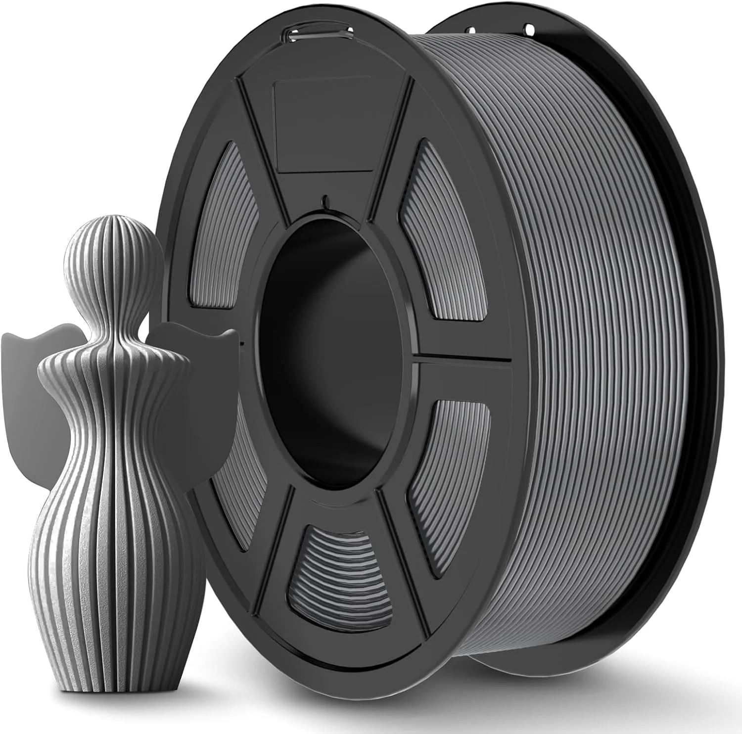 فیلامنت PLA+ جیو، قطر 1.75 میلی متر، مواد چاپ سه بعدی فیلامنت PLA Plus با چقرمگی افزایش یافته، دقت ابعادی +/- 0.02 میلی متر، سیم پیچی مرتب، اسپول 1.1 کیلوگرمی (2.42 پوند، 330 متر)، PLA+ خاکستری