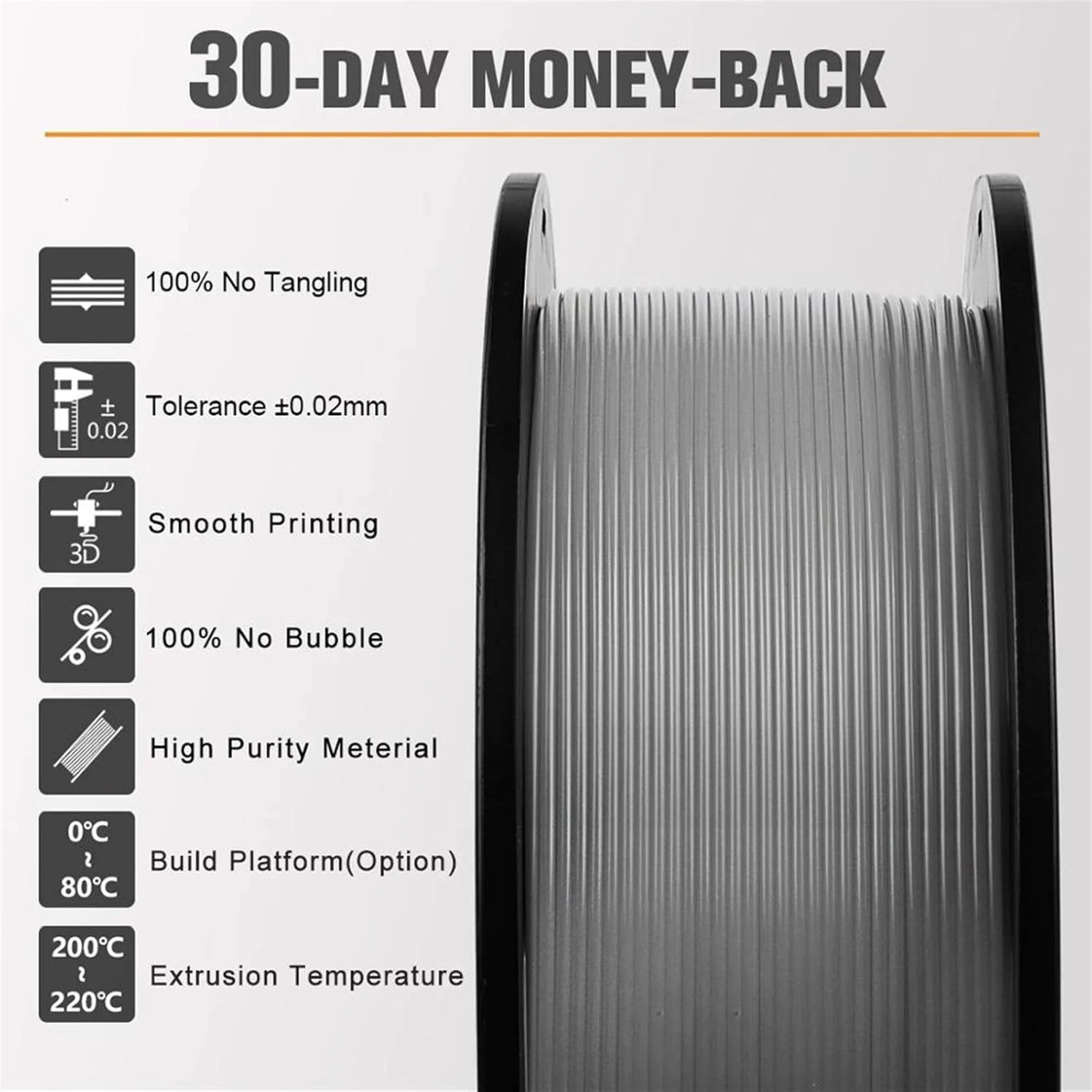 فیلامنت PETG یک کیلوگرمی 1.75 میلی‌متری با تلورانس 0.02 میلی‌متر، متریال پرینتر سه بعدی FDM با قرقره، استحکام بالا، غیر سمی، 100% بدون حباب، لوازم چاپ سه بعدی (رنگ: مشکی)