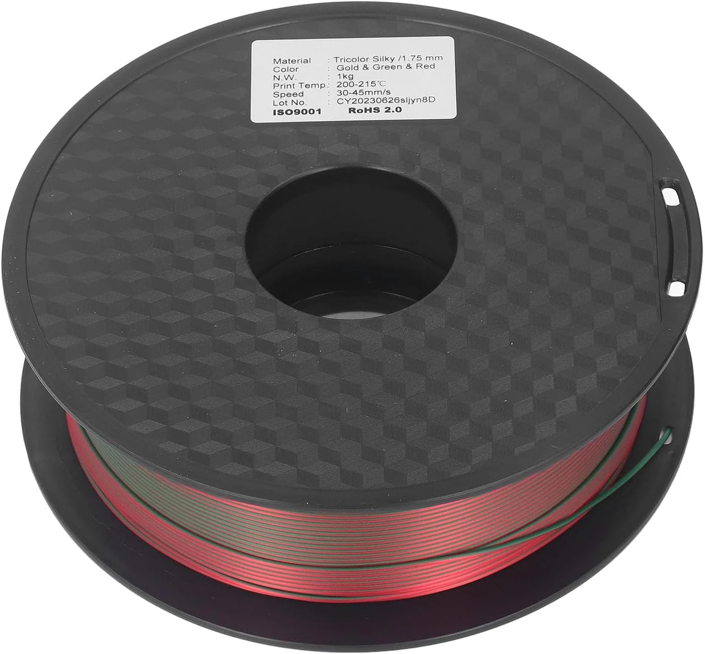 فیلامنت پرینتر سه بعدی 1.75 میلی متری PLA سه رنگ طلایی سبز قرمز با چقرمگی بالا، مواد چاپ دقیق برای DIY و علاقه مندان به پرینت سه بعدی