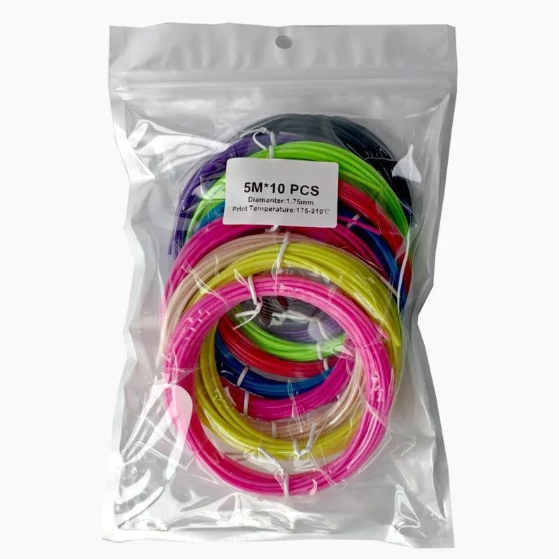 فیلامنت قلم سه بعدی، PLA 1.75 میلی متری، 5 متر در هر رنگ، مجموعا 50 متر، فیلامنت چاپگر قلم سه بعدی برای اکثر قلم های سه بعدی هوشمند، 10 رنگ