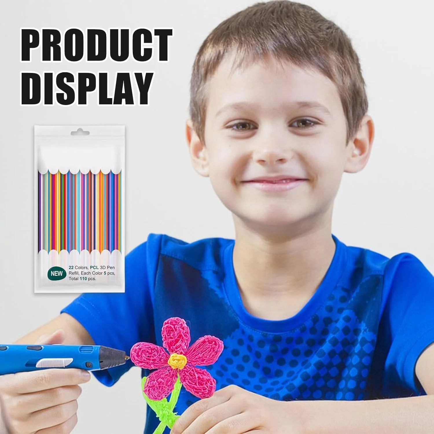 110 عدد فیلامنت خودکار سه بعدی در 22 رنگ، فیلامنت PCL با قطر 2.5 میلی متر، دمای چاپ پایین، 5 عدد از هر رنگ، مناسب برای کودکان و علاقه مندان به DIY