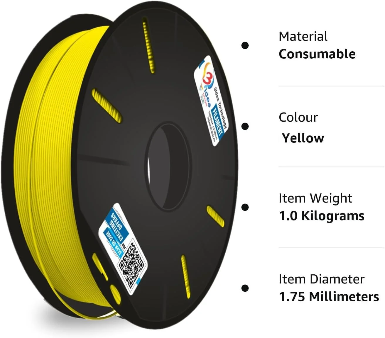 فیلامنت ABS زرد 3IDEA با قطر 1.75 میلی متر برای پرینتر سه بعدی، 1 کیلوگرم