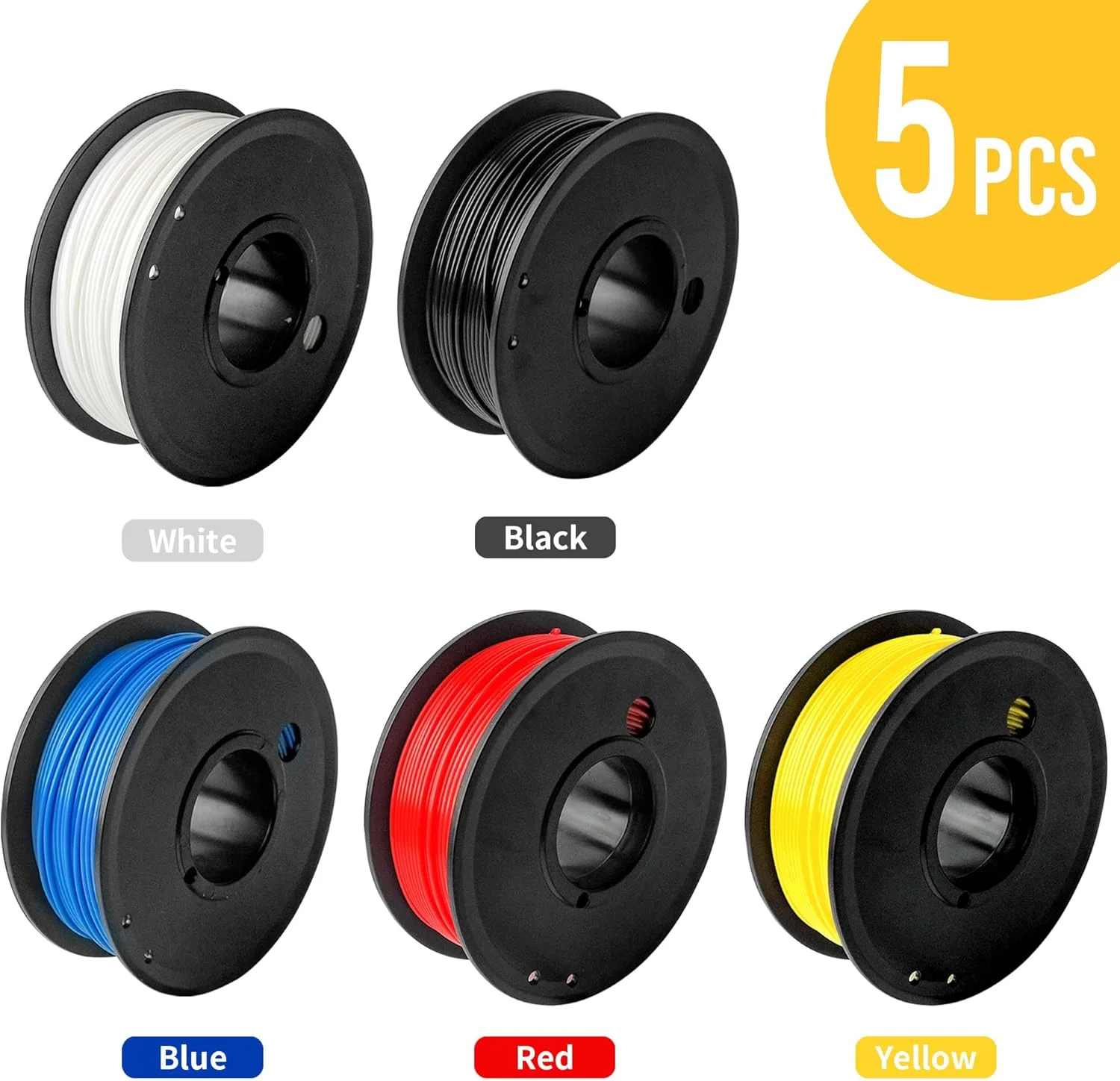 فیلامنت PLA پرینتر 5 عددی 1.75 میلی‌متری، فیلامنت چاپ سه بعدی PLA، مواد فیلامنت چاپ سه بعدی 5 رنگ برای پرینتر سه بعدی، دقت ابعادی +/- 0.02 میلی‌متر (قرمز، آبی، سفید، زرد، مشکی، مجموع 1250 گرم)