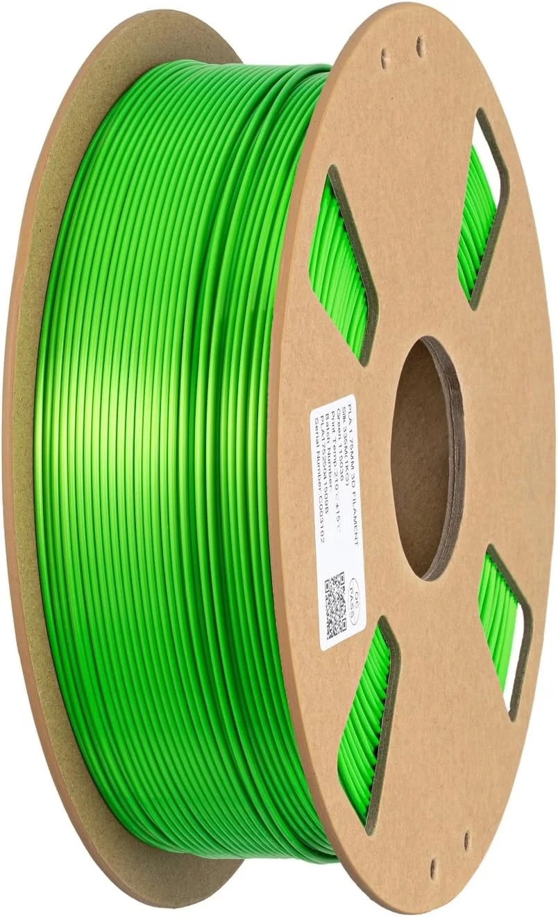 فیلامنت PLA ابریشمی سبز 1.75 میلی‌متری برای پرینتر سه بعدی، 1 کیلوگرم، مواد فیلامنت براق و درخشان، رنگ سبز چمنی، طلایی، نقره‌ای، مسی HZST3D