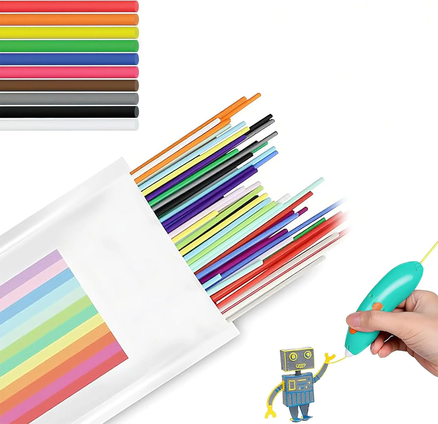 ماده اولیه قلم سه بعدی، 300 عدد در 10 رنگ مختلف، ماده اولیه PCL با دمای پایین برای قلم چاپ سه بعدی کودکان، لوازم صنایع دستی چند رنگ خلاقانه، 2.5 میلی متر