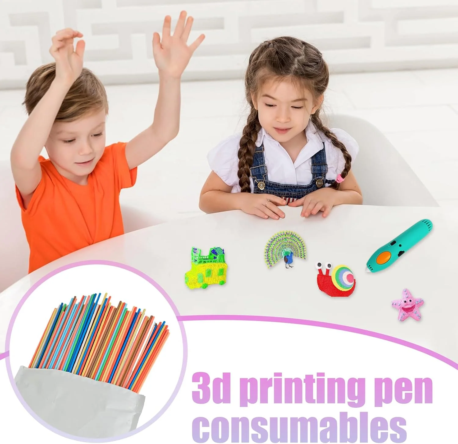 ماده اولیه قلم سه بعدی، 300 عدد در 10 رنگ مختلف، ماده اولیه PCL با دمای پایین برای قلم چاپ سه بعدی کودکان، لوازم صنایع دستی چند رنگ خلاقانه، 2.5 میلی متر