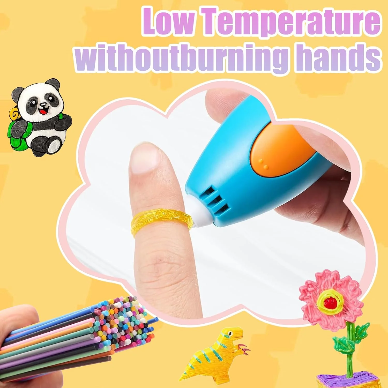 ماده اولیه قلم سه بعدی، 300 عدد در 10 رنگ مختلف، ماده اولیه PCL با دمای پایین برای قلم چاپ سه بعدی کودکان، لوازم صنایع دستی چند رنگ خلاقانه، 2.5 میلی متر