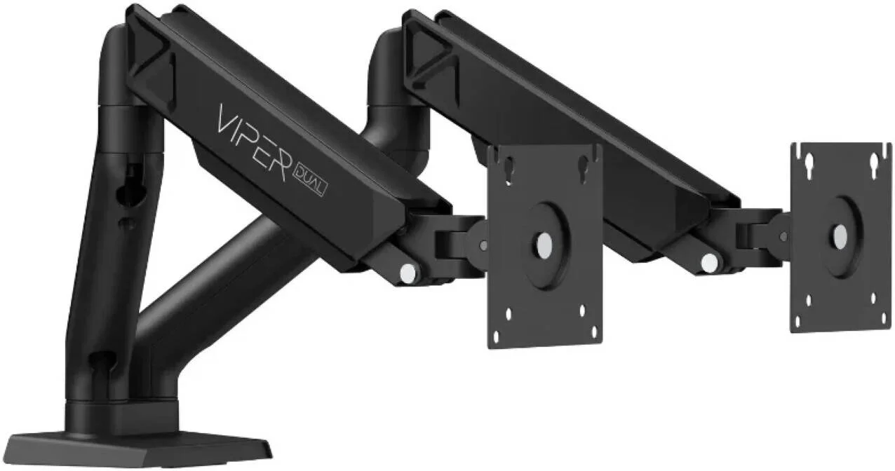بازوی نگهدارنده دو مانیتوره Sades Viper با قابلیت چرخش صفحه نمایش و فنر داخلی، مناسب برای سایز صفحه نمایش 17 تا 32 اینچ، تخت/منحنی، شیب، چرخش، سازگاری جهانی VESA، مشکی | SA-MS01