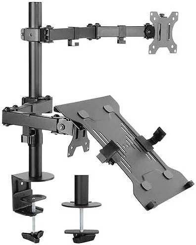 بازوی نگهدارنده مانیتور مفصلی نیواستار مدل 91-LDT12C1M2KN به همراه نگهدارنده لپ‌تاپ، مناسب برای مانیتورهای 13 تا 32 اینچ، حداکثر وزن مانیتور 8 کیلوگرم، حداکثر وزن لپ‌تاپ 4.5 کیلوگرم، مدیریت کابل، چرخش 360 درجه VESA، مشکی | 91-LDT12C1M2KN