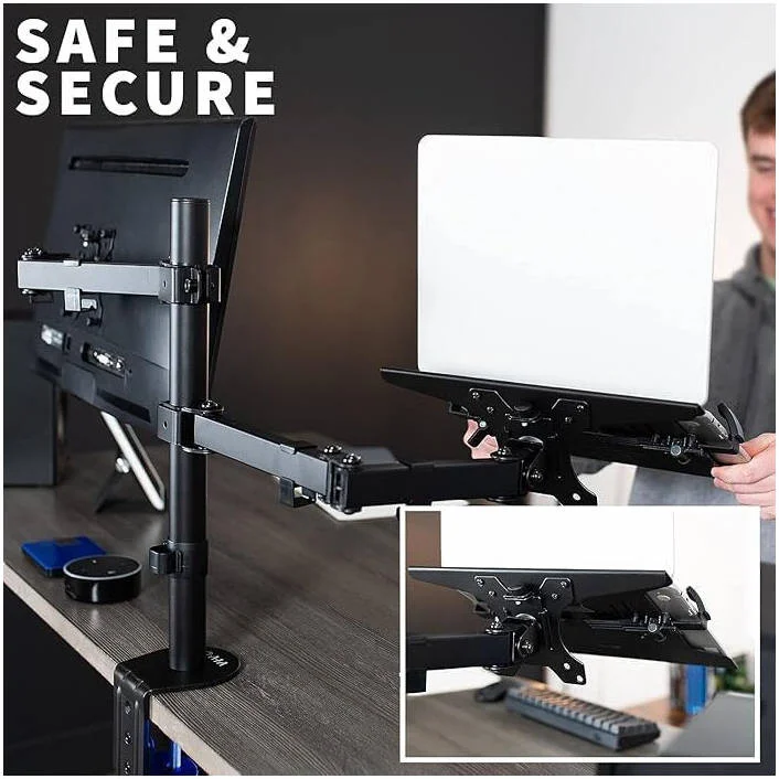 بازوی نگهدارنده مانیتور مفصلی نیواستار مدل 91-LDT12C1M2KN به همراه نگهدارنده لپ‌تاپ، مناسب برای مانیتورهای 13 تا 32 اینچ، حداکثر وزن مانیتور 8 کیلوگرم، حداکثر وزن لپ‌تاپ 4.5 کیلوگرم، مدیریت کابل، چرخش 360 درجه VESA، مشکی | 91-LDT12C1M2KN