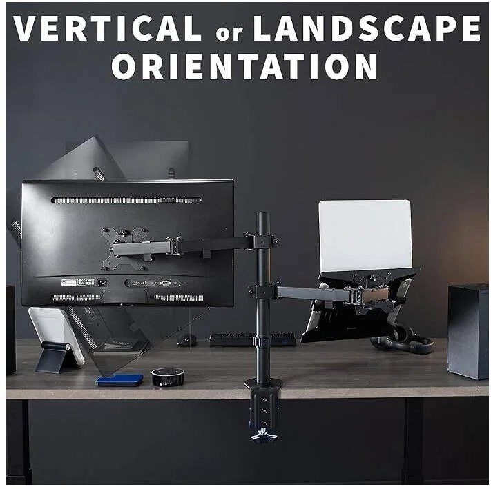 بازوی نگهدارنده مانیتور مفصلی نیواستار مدل 91-LDT12C1M2KN به همراه نگهدارنده لپ‌تاپ، مناسب برای مانیتورهای 13 تا 32 اینچ، حداکثر وزن مانیتور 8 کیلوگرم، حداکثر وزن لپ‌تاپ 4.5 کیلوگرم، مدیریت کابل، چرخش 360 درجه VESA، مشکی | 91-LDT12C1M2KN