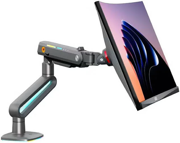 بازوی مانیتور گیمینگ ارگونومیک NB F6 RGB، مناسب مانیتورهای تخت/فوق عریض/خمیده 32 تا 60 اینچ، پایه سنگین، تا 20 کیلوگرم، نصب مانیتور VESA 75mm & 100 mm، زغالی مات | F6