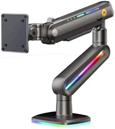 بازوی مانیتور گیمینگ ارگونومیک NB F6 RGB، مناسب مانیتورهای تخت/فوق عریض/خمیده 32 تا 60 اینچ، پایه سنگین، تا 20 کیلوگرم، نصب مانیتور VESA 75mm & 100 mm، زغالی مات | F6