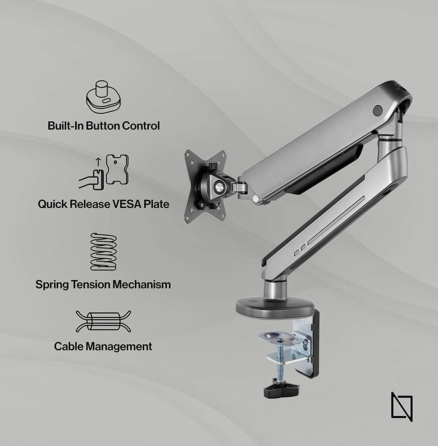 بازوی مانیتور گیمینگ نودسک مدل Control Premium XR با نورپردازی RGB، مناسب مانیتور تا 32 اینچ، پایه رومیزی تک بازویی با فناوری فنری و نور RGB، قابلیت تنظیم ارتفاع، چرخش و شیب | CTRL-XR