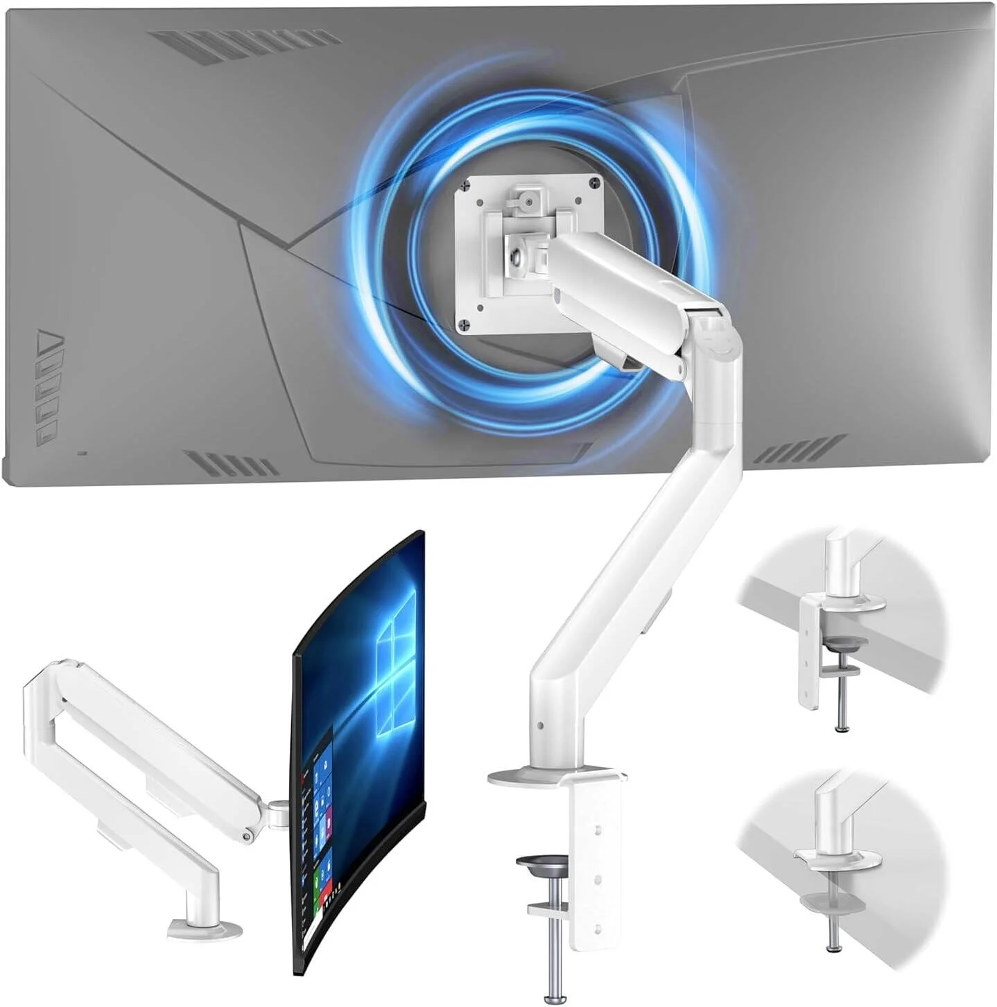 بازوی مانیتور تکی HEYMIX LIFE، پایه VESA بازوی مانیتور کامپیوتر قابل تنظیم فنری گازی آلومینیومی، پایه مانیتور چرخشی و پایه نصب 2 سوراخه برای صفحه نمایش 13-32 اینچی 2-9 کیلوگرمی، سفید | K100