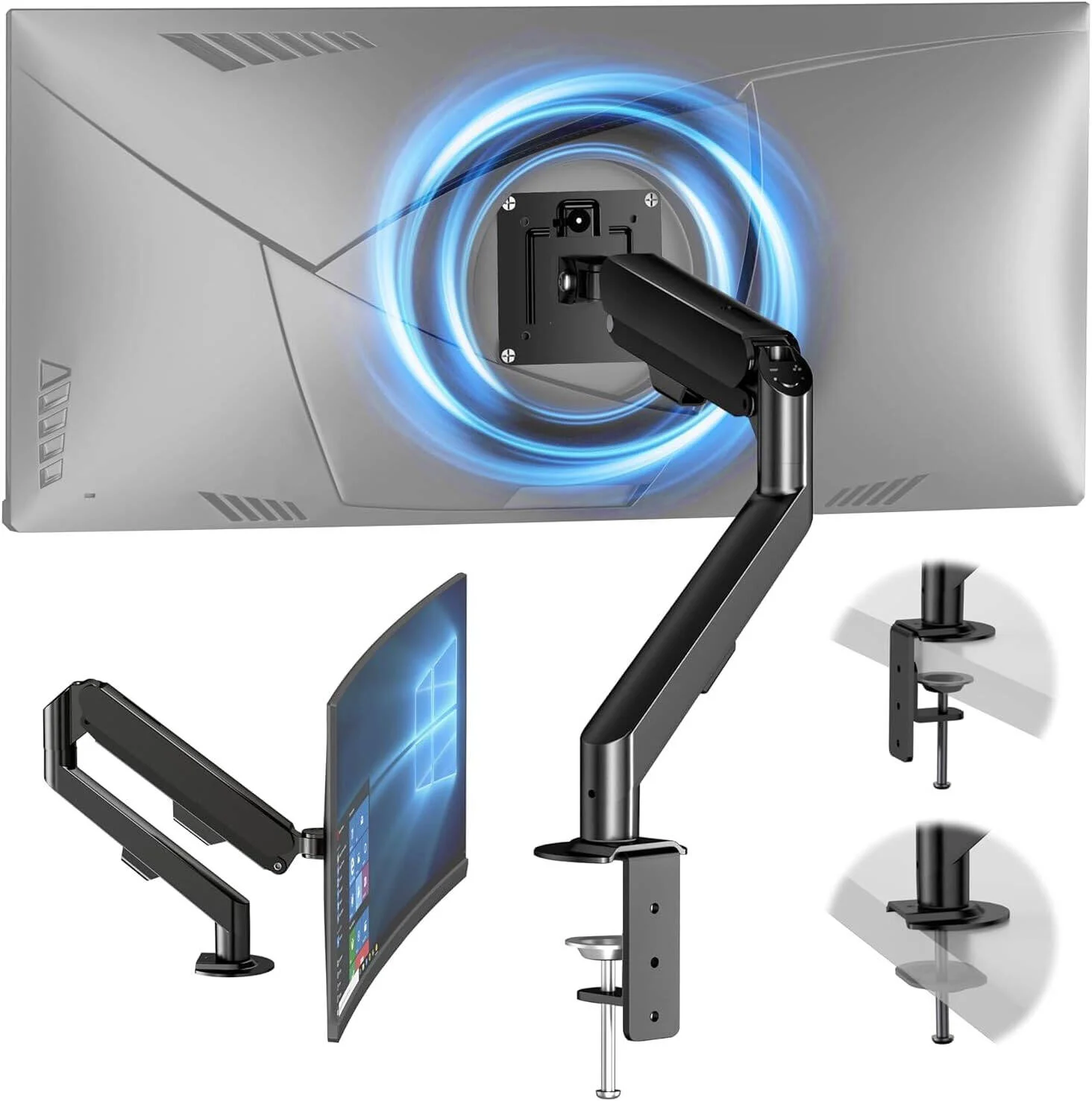 بازوی مانیتور تکی HEYMIX LIFE، پایه مانیتور ارگونومیک با نصب VESA، بازوی مانیتور کامپیوتر با فنر گازی، بازوی Vesa، پایه مانیتور و 2 پایه نصب Grommet برای صفحه نمایش های 32 اینچی 2-9 کیلوگرمی، مشکی | K100