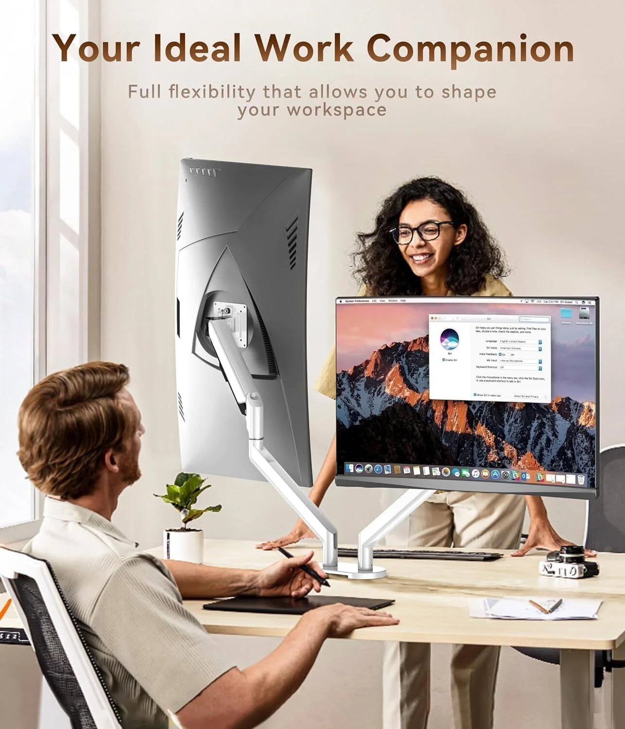 بازوی نگهدارنده دو مانیتوره HEYMIX LIFE، پایه مانیتور دوگانه آلومینیومی با فنر گازی، پایه مانیتور VESA برای مانیتورهای گیمینگ 13 تا 32 اینچ تا 9 کیلوگرم با نصب 2-Grommet، سفید