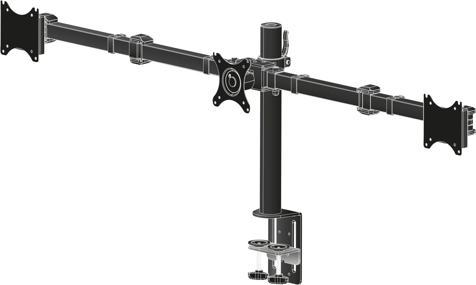 بازوی رومیزی سه گانه iiyama DS1003C-B1، سایز صفحه نمایش 10 تا 27 اینچ، حداکثر ظرفیت وزن 10 کیلوگرم، چرخش صفحه نمایش 90 درجه، حداکثر VESA 100 x 100، مشکی | DS1003C-B1