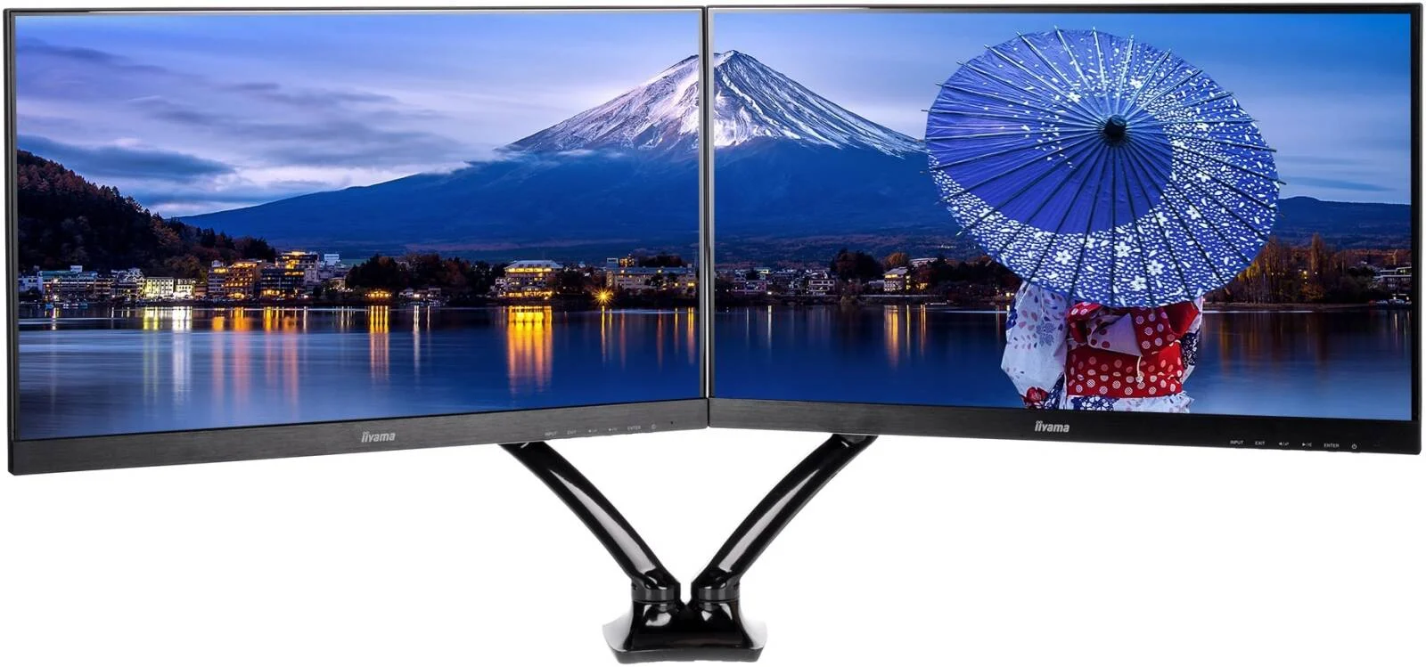 بازوی فنری گازی دوگانه iiyama DS3002C-B1، سایز صفحه نمایش 10 تا 27 اینچ، حداکثر ظرفیت وزن 5 کیلوگرم، چرخش صفحه نمایش 90 درجه، چرخش 360 درجه، شیب -85 تا 15 درجه، تنظیم ارتفاع تا 410 میلی متر، مشکی | DS3002C-B1