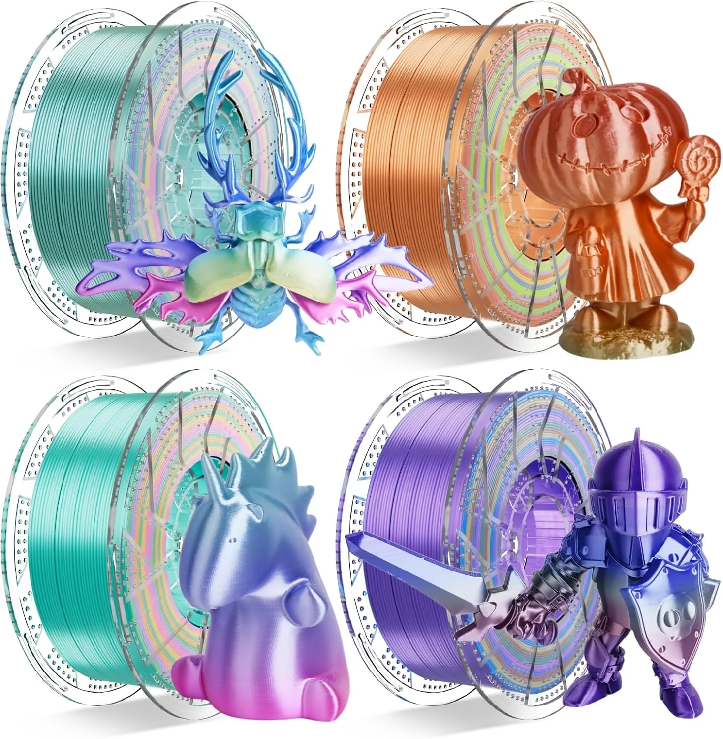 فیلامنت PLA ابریشمی Conjure، 1.75 میلی‌متر، چند رنگین کمانی، فیلامنت چاپ سه بعدی، +/- 0.02 میلی‌متر، بسته 4x1 کیلوگرمی (8.8 پوند)/اسپول، مناسب برای اکثر پرینترهای سه بعدی FDM