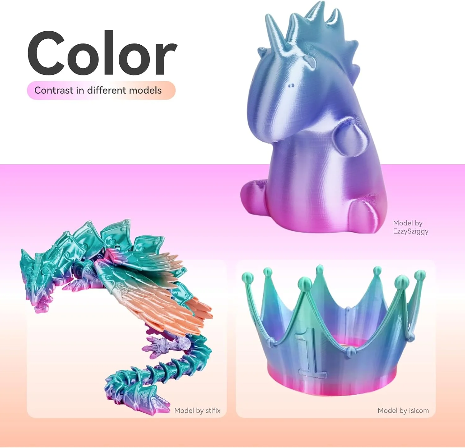 فیلامنت PLA ابریشمی Conjure، 1.75 میلی‌متر، چند رنگین کمانی، فیلامنت چاپ سه بعدی، +/- 0.02 میلی‌متر، بسته 4x1 کیلوگرمی (8.8 پوند)/اسپول، مناسب برای اکثر پرینترهای سه بعدی FDM