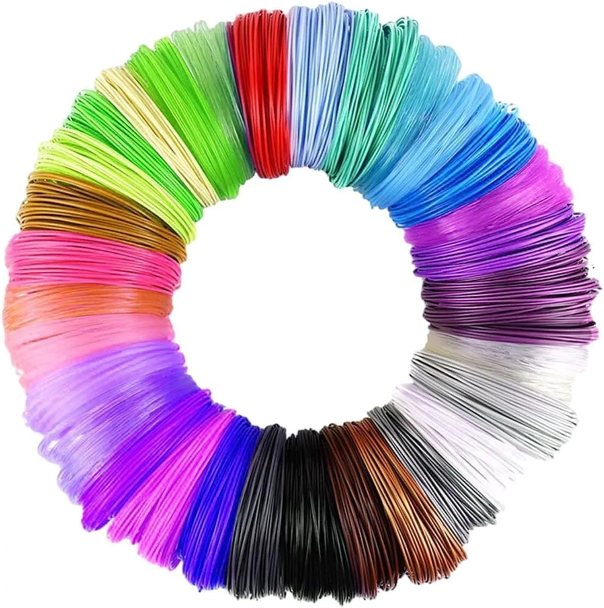 مجموعه ۳۰ رنگ فیلامنت PLA برای قلم سه بعدی، فیلامنت ممتاز ۱.۷۵ میلی‌متری برای پرینتر سه بعدی/قلم سه بعدی، طول هر رنگ ۵ متر، مجموعاً ۱۵۰ متر، غیر سمی، فیلامنت چاپ روان برای کودکان (قلم سه بعدی شامل نمی‌شود)