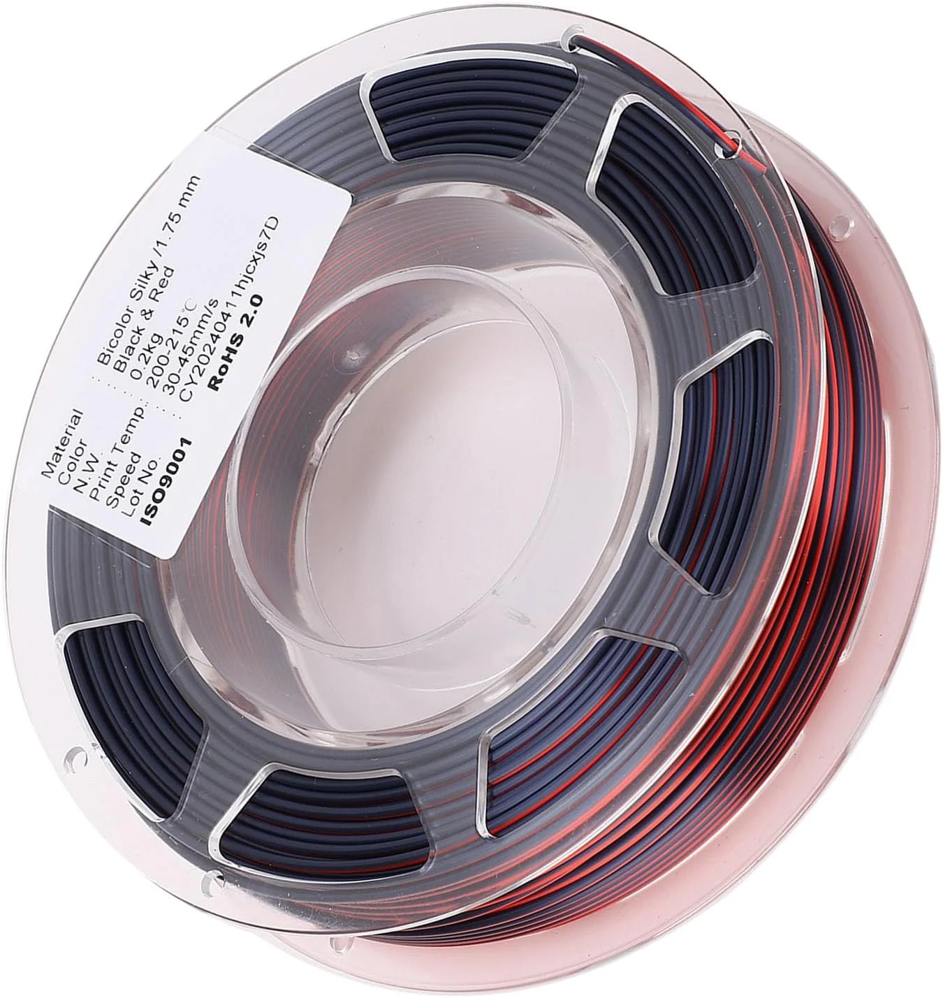فیلامنت پرینتر سه بعدی PLA ابریشمی، فیلامنت PLA مشکی و قرمز 1.75 میلی متری، فیلامنت دو رنگ Coextrusion 1.75 PLA 1 کیلوگرمی، تغییر رنگ آفتاب پرست با نور، صاف و ظریف