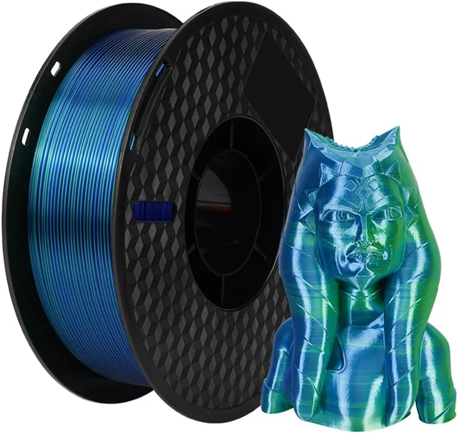 فیلامنت PLA پرینتر سه بعدی Fawoonu، ۱ کیلوگرم، ۱.۷۵ میلی‌متر، سه رنگ ابریشمی، مواد چاپ سه بعدی PLA، قابل تجزیه، سازگار با محیط زیست، دقت ابعادی +/- ۰.۰۳ میلی‌متر، ۱ رول استاندارد - سبز و آبی