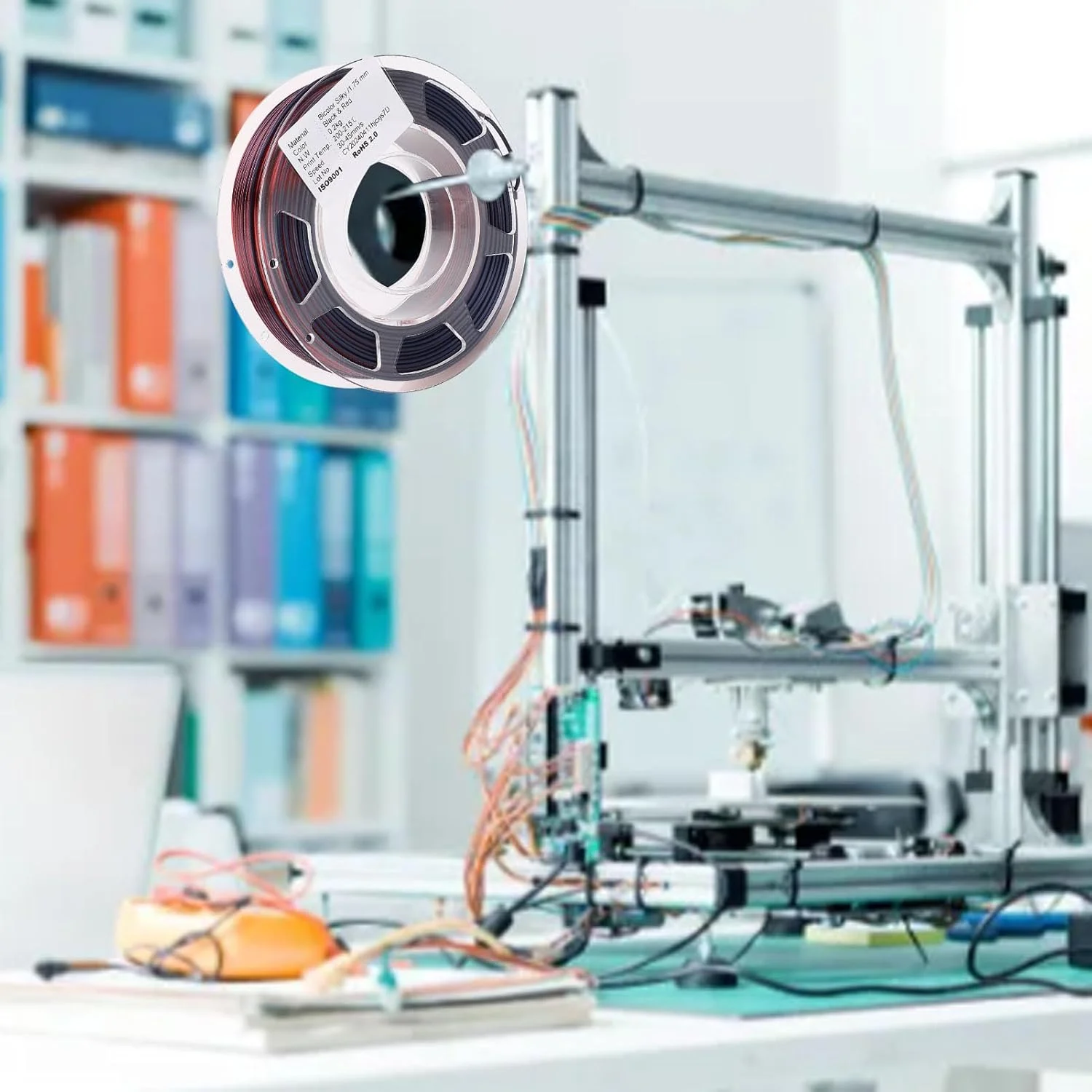 فیلامنت پرینتر سه بعدی PLA ابریشمی، فیلامنت PLA مشکی و قرمز 1.75 میلی متری، فیلامنت دو رنگ Coextrusion 1.75 PLA 1 کیلوگرمی، تغییر رنگ آفتاب پرست با نور، صاف و ظریف