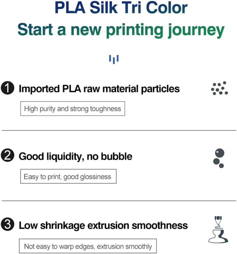فیلامنت PLA پرینتر سه بعدی Fawoonu، 1 کیلوگرم، 1.75 میلی متر، فیلامنت PLA ابریشمی سه رنگ، مواد چاپ سه بعدی، قرقره سازگار با محیط زیست و تجزیه پذیر، دقت ابعادی +/- 0.03 میلی متر، 1 رول استاندارد - نقره ای طلایی نقره ای