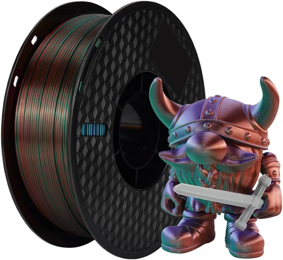 فیلامنت PLA پرینتر سه بعدی Fawoonu، 1 کیلوگرم، 1.75 میلی متر، سه رنگ ابریشمی، مواد چاپ سه بعدی PLA، قابل تجزیه، سازگار با محیط زیست، دقت ابعادی +/- 0.03 میلی متر، 1 رول استاندارد - نقره ای سبز بنفش