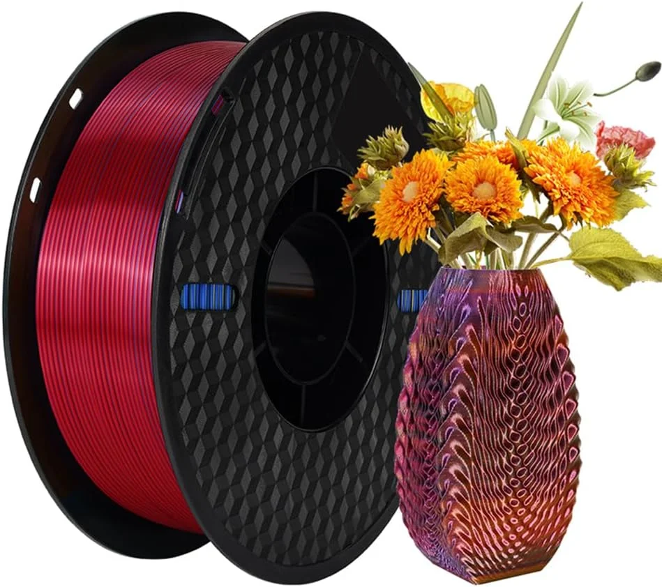 فیلامنت PLA پرینتر سه بعدی Fawoonu، 1 کیلوگرم، 1.75 میلی متر، سه رنگ ابریشمی، مواد چاپ سه بعدی، قابل تجزیه، سازگار با محیط زیست، دقت ابعادی +/- 0.03 میلی متر، 1 رول استاندارد - نقره ای قرمز طلایی آبی