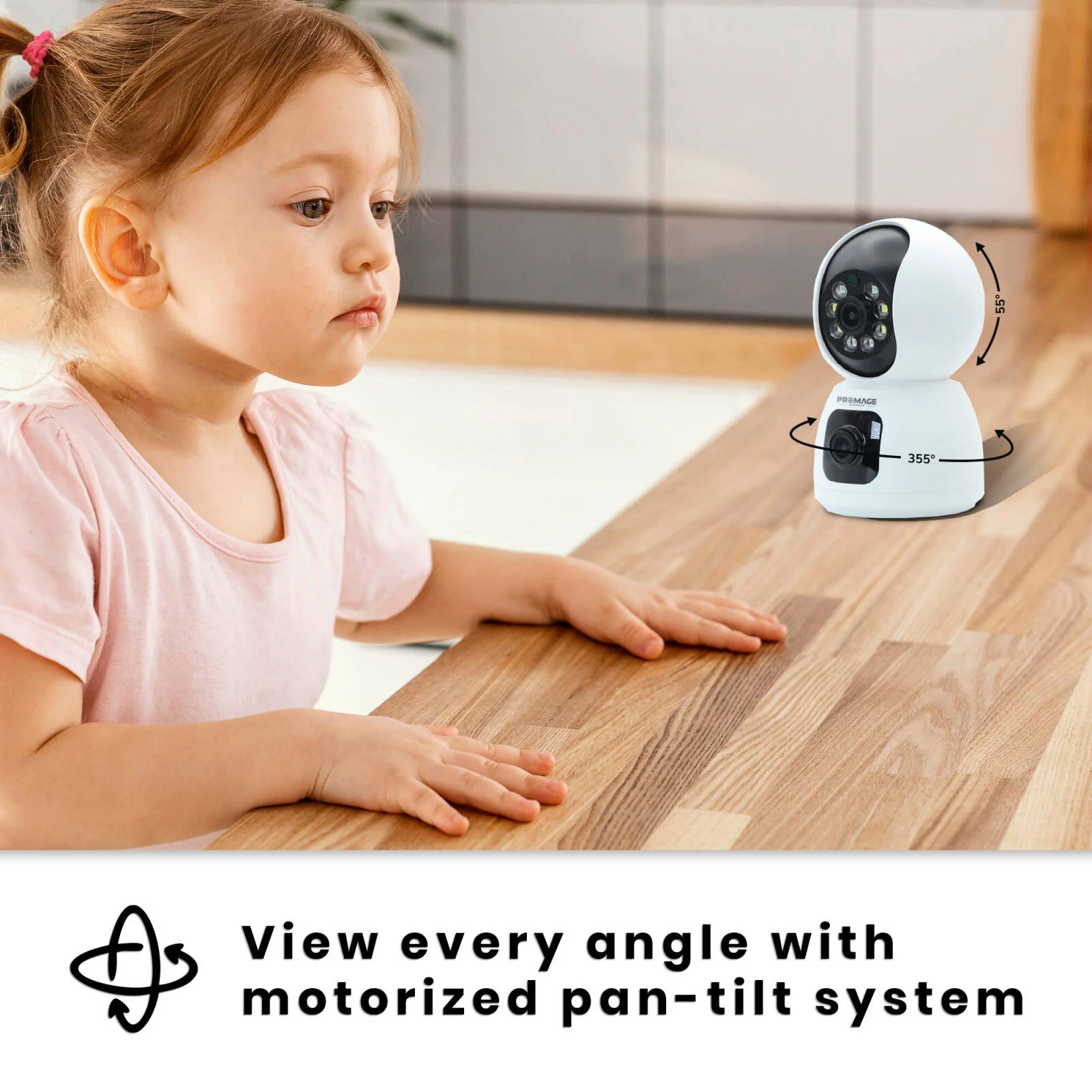 دوربین دو لنز هوشمند وای فای داخلی پرومِیج کانکت 3 مگاپیکسل فول اچ دی، رزولوشن 3 مگاپیکسل (1920*1080)، لنز 3.6 میلی متر، فاصله دید در شب 17 فوت، اپلیکیشن V360 Pro، سفید | PC-I422-W