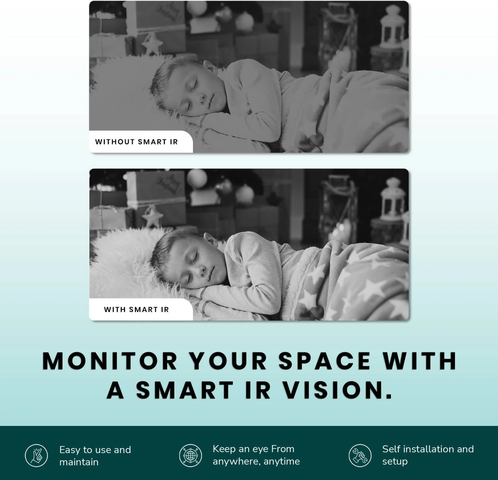 دوربین دو لنز هوشمند وای فای داخلی پرومِیج کانکت 3 مگاپیکسل فول اچ دی، رزولوشن 3 مگاپیکسل (1920*1080)، لنز 3.6 میلی متر، فاصله دید در شب 17 فوت، اپلیکیشن V360 Pro، سفید | PC-I422-W