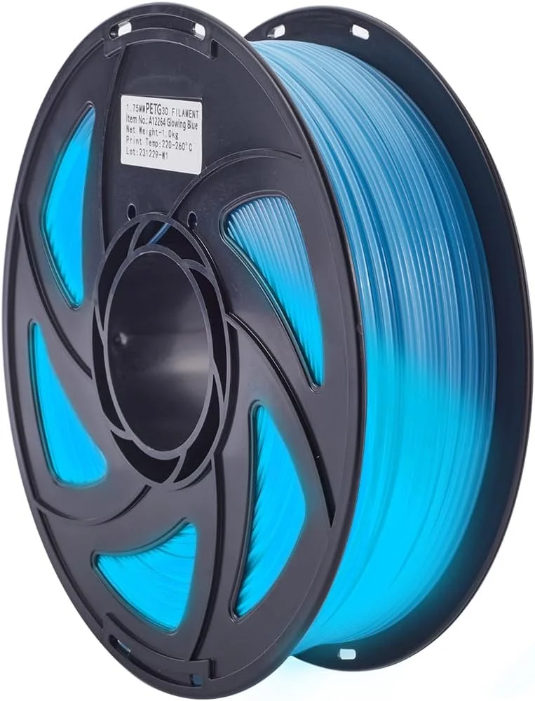 فیلامنت PETG درخشان در تاریکی CREATCABIN، مناسب پرینتر سه بعدی 1.75 میلی متری، 1.0 کیلوگرم، استحکام ابعادی و دمای بالا، دقت +/- 0.02 میلی متر، هدیه ای برای دوستداران پرینت سه بعدی، 360.8 یارد، آبی