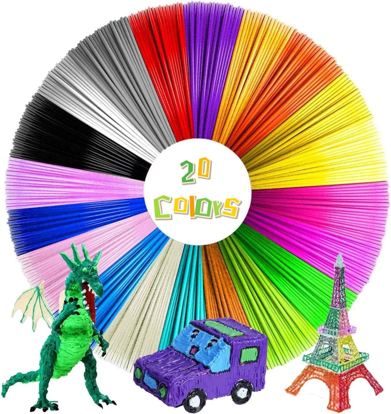 قلم سه بعدی Coolchic برای کودکان، مواد سازگار با محیط زیست، 20 رنگ، هر رنگ 5 متر، مجموعا 97 متر