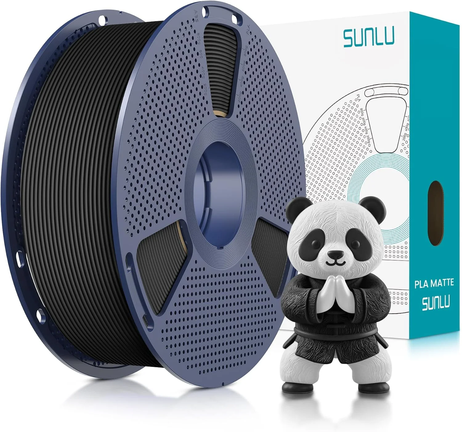 فیلامنت PLA مات مشکی SUNLU، قطر 1.75 میلی‌متر، رول 1 کیلوگرمی (2.2 پوند)، استفاده آسان، بدون گرفتگی، تلورانس ابعادی پایدار، بدون بو، فیلامنت پرینتر سه بعدی