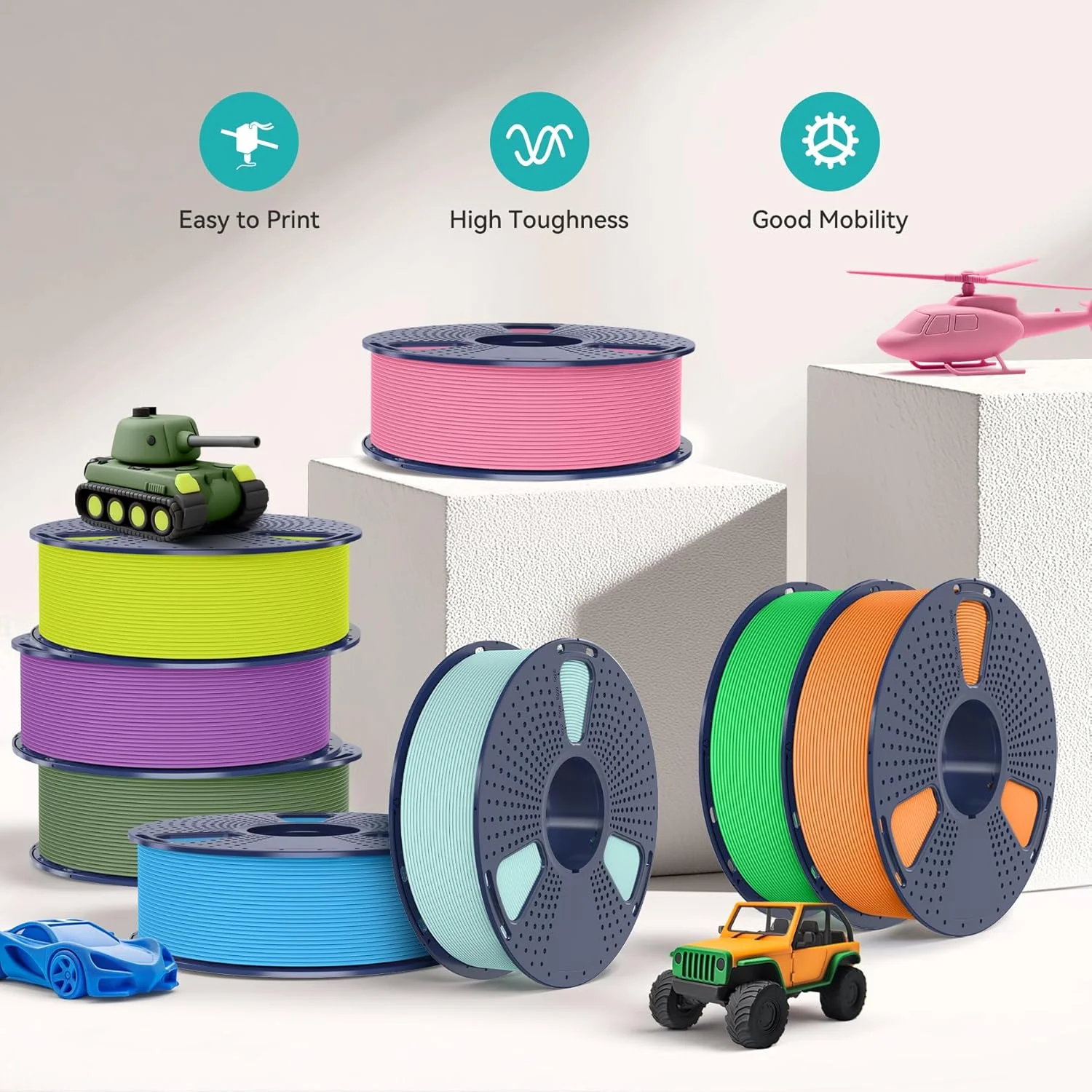 فیلامنت PLA مات مشکی SUNLU، قطر 1.75 میلی‌متر، رول 1 کیلوگرمی (2.2 پوند)، استفاده آسان، بدون گرفتگی، تلورانس ابعادی پایدار، بدون بو، فیلامنت پرینتر سه بعدی